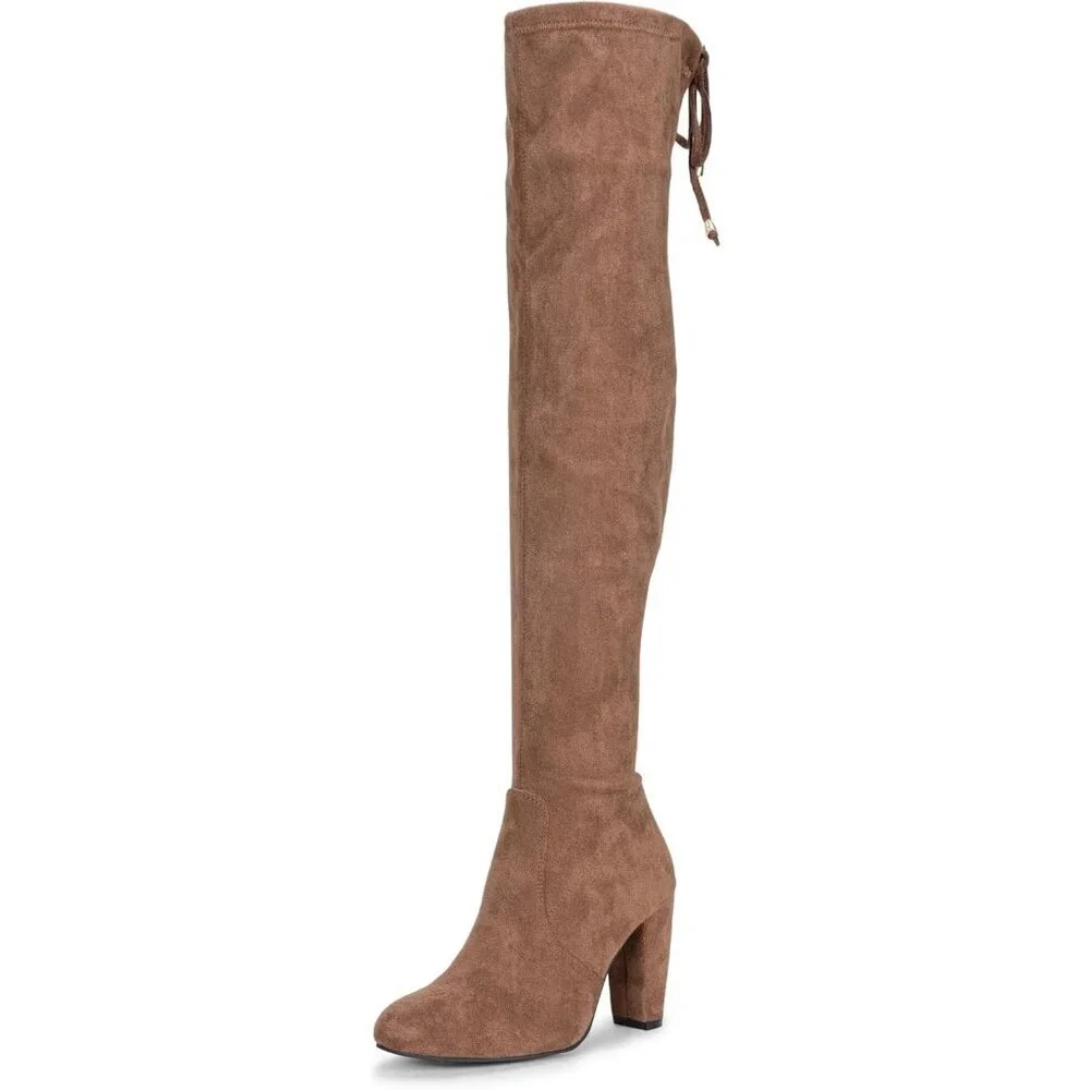 Women's Mocha Toffee Suede Inner Zipper Thigh High Over The Knee High Heel Boots